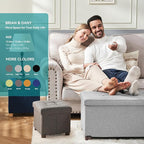 BRIAN & DANY Small Ottoman with Storage, Small Storage Ottoman, Folding Foot Stool with Wood Legs for Living Room and Bedroom Linen Rest Seat, 12.6"x12.6"x12.8" - Light Gray