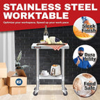DuraSteel 24x12 NSF Stainless Steel Cart - Heavy Duty Rolling Food Prep Table with Undershelf - Metal Utility Cart for Commercial Restaurant Kitchen, Laundry, Side Mixer Stand