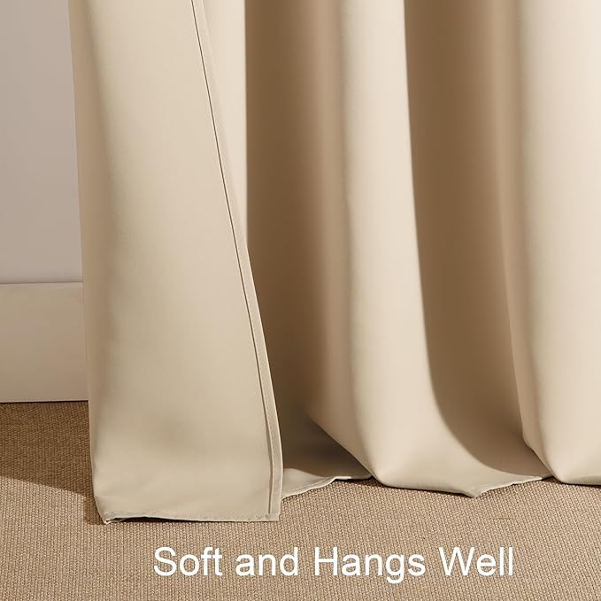 PONY DANCE Small Window Curtains - 36 inches Length Short Drapes for Kitchen/Bathroom/Basement Thermal Insulated Matching with Curtain Panels, 42" x 36", Biscotti Beige, 2 PCs