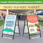 2 Pack A Frame Sign Holder 24x36 Inch, Double-Sided Folding Sandwich Board with Handle, Heavy Duty Metal Sidewalk Sign for Outdoor Business Advertising, Includes 4 Plastic Boards