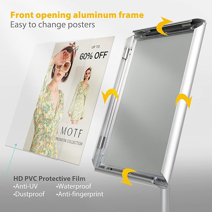 8.5"x11" Pedestal Poster Sign Stand with Heavy Duty Base, Adjustable Sign Holder Standing Floor Sign Stand for Office,Store,School,Church,Public Sign Displayed Stands, Silver