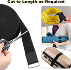 1.5"x16ft Hook and Loop Straps with 15 Metal Buckles, Adjustable Fastening Cable Straps, Cut-to-Length Cinch Strap, Reusable Nylon Securing Cord Ties for Organizer or Storage, Black