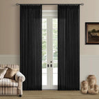 Black Linen Curtains Pinch Pleated 84 Inches Long for Living Room Bedroom Pleat with Rings Back Tab Semi Sheer Curtains 84 Inch Length 2 Panels Set Light Filtering Farmhouse Rustic Drapes