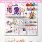 HUHOLE Pegboard Hooks 4 Inch 50PC, Pink Peg Board Hooks, Fit 1/4" or 1/8" Pegboard, Ideal Peg Board Organizer Accessories for Wall Display, Crafts Organization, Kitchen Organizer (Pink, 4 Inch)