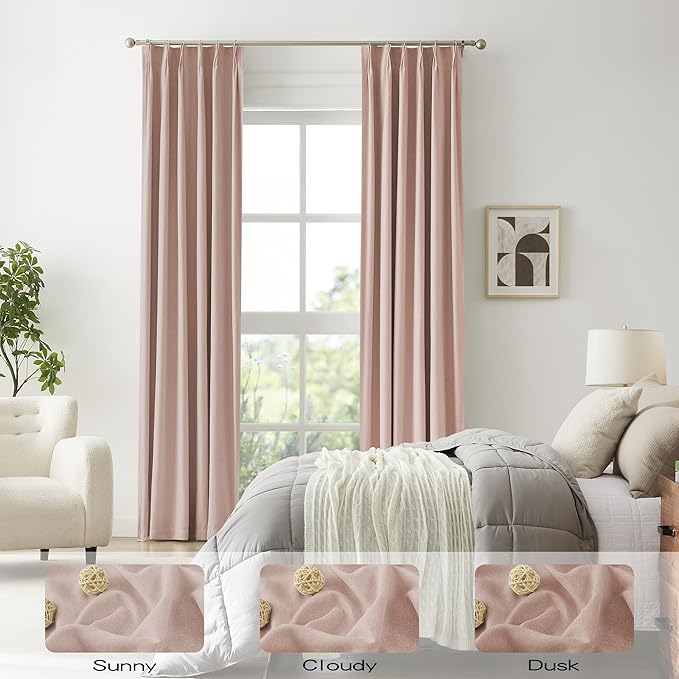 DUALIFE 102 Inch Pinch Pleated Blackout Curtains Pink -Thermal Insulated Pleat Drapes for Nursery Bedroom Girl Room with Hooks(Baby Pink, 40 inches Width by 102 inches Length, 2 Panels)