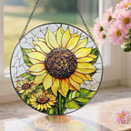 8-Inch Stained Glass Ornament, Stained Glass Window Hanging, Sunflower Ornament, Window Hanging Decor Suncatcher | Mother's Day, Christmas, Birthday, Gifts for Sunflower Plant Lovers