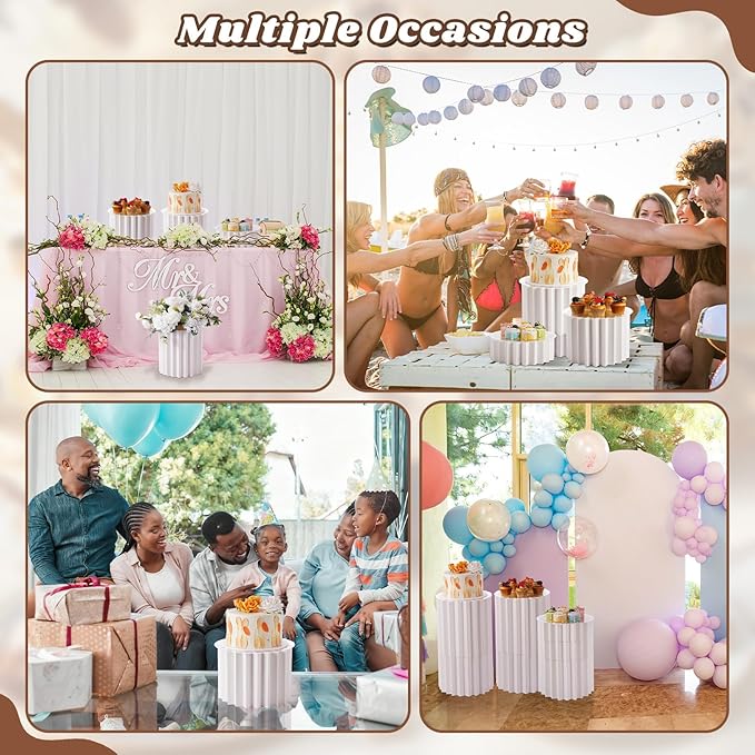 Capoda 5 Pieces Large Buffet Risers - 12" Foldable Food Display Risers, Multi-Height Cardboard Cylinder Stands with Acrylic Plates for Party Table Dessert Cupcake Catering Supplies(White)