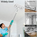 CTIME Large Mop and Bucket Set, Flat Mop and Bucket System, Wall Mop with Adjustable Handle (Max 74 Inches), Mops for Floor Cleaning, 6 Washable 15.74'' Microfiber Mop Pads