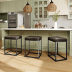 MAISON ARTS Counter Height 24" Bar Stools Set of 2 for Kitchen Counter Backless Modern Barstools Industrial Upholstered Faux Leather Stools Farmhouse Island Chairs, (24 Inch, Grey)