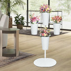 PROLEE Flower Display Stand with 4 Buckets, Flower Pot Stand, Flower Stand Metal, Florist Bouquet Shelf for Wedding, Party, Events, Oval Base, White