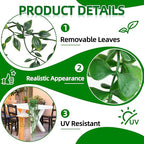 Palonu Artificial Hanging Plants for Shelf, 4 Pack Fake Potted Greenery Faux Eucalyptus Vine, Mandala Vine, String of Pearls,Pea pod Leaves in Pot for Office Living Room Bathroom Indoor Outdoor Décor