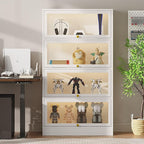 Display Cabinet with Acrylic Glass Doors,4-Tiers Curio Cabinet with LED Lighting for Collectibles, Collectibles Toy Organizers Rack & Display Shelf Display Case Storage Cabinet, Antique White