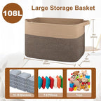 XXXL Supre Large Blanket Basket for Clothes, Towels, Pillows, 108L Cotton Rope Storage Basket for Living Room, Supre Large Woven Toy Storage for Kids, 25" x 16" x 16", Brown and Black