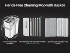 JOYMOOP Mop and Bucket with Wringer Set, Flat Squeeze Mop Flat Head, Dust Mops for Wall Cleaner with Long Handle, Hands-Free Microfiber Mops for Floor Cleaning - White