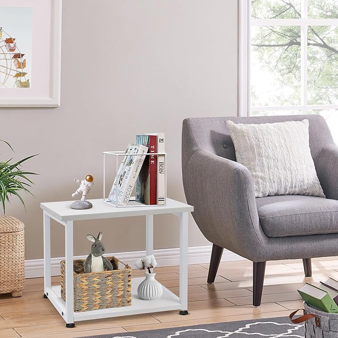 Under Desk Printer Stand - 2-Tier Industrial Mobile Printer Table with Storage Shelf, Heavy Duty Wood Rolling Printer Cart with Wheels for Home and Office,Maple White