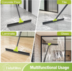 Floor Squeegee Heavy Duty, 24” Rubber Foam Water Scraper Broom, Epoxy Wiper Mop with 62 inches Long Handle for Cleaning Concrete Pool Rug Garage Deck Shower Window Outdoor Indoor (Green)