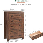 RedLemon Farmhouse 5 Drawer Dresser, 48" Tall Rustic Chest of Drawers, Wood Dresser for Bedroom, Living Room, Hallway, Reclaimed Barnwood Color