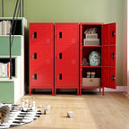 Aobabo 16" W 3 Door Metal Storage Locker with Lock, 47" H Steel Locker with Name Card Holder and Metal Leg for School, Home, Office, Playroom, Assembly Required, Red