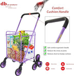 dbest Products Stair Climber Cruiser Cart Shopping Grocery Rolling Folding Laundry Basket on Wheels Foldable Utility Trolley Compact Lightweight Collapsible, Purple