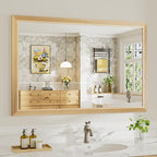 48x32 Inch Bathroom Mirror for Wall, Anti-Rust Oak Wood Grain Metal Framed Bathroom Mirrors for Over Sink,Rectangler Mirrors for Bathroom Vanity, Farmhouse, Bedroom, Living Room, Entryway Decor