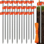 Tradesparker Tent Stakes 22-Pack 8Inch Heavy Duty Garden Stakes Canopy Anchors Double-Sided Hook Design - Includes Ropes for Camping Tents, Pop Up Canopies and Outdoor Events, Orange