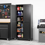 Aobabo Garage Storage Cabinet with Wheels,Lockable Metal Storage Cabinet with 5 Adjustable Shelves for Garage Home,Required Assembly,Black