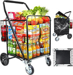 Folding Shopping Cart with Removable Waterproof Liner, 450LBS Capacity Grocery Cart with 39.5 Gal Dual Basket & 360° Swivel Wheels, Heavy-Duty Wagon for Grocery Shopping Laundry Transport