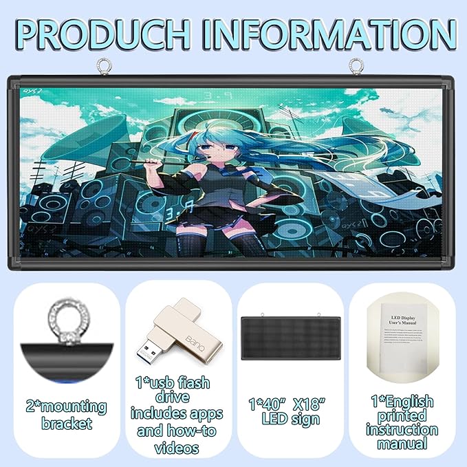 MNY Outdoor Scrolling Led Sign WIFI Programmable P6 40’’x18’’,High Brightness LED Digital Display Sign Custom Banner for Businesses Advertising,Support Scrolling Texts, Images and Video