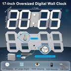 3D Digital Wall Clock 17" with Remote Control,Led Clock Adjustable Brightness Timer 12/24 Hr Time/Date/Temperature for Living Room/Office/Restaurant