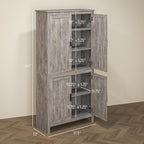 HOMCOM 64" Kitchen Pantry Cabinet, Freestanding Storage Cabinet with 4 Doors and 3 Adjustable Shelves for Dining Room, Gray Oak