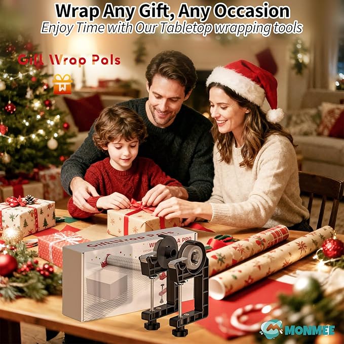 Tabletop Gift Wrapping Tool with Tape Dispenser–2 Pack Adjustable Wrapping Paper Table Clamps with 2 Tapes–Perfect for Christmas, Holidays, and Crafting
