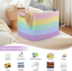 Shelf Woven Storage Basket, 15 x 10 x 9” Closet Rope Baskets For Organizing, Square Bins with Handles, Rainbow 1 Pack