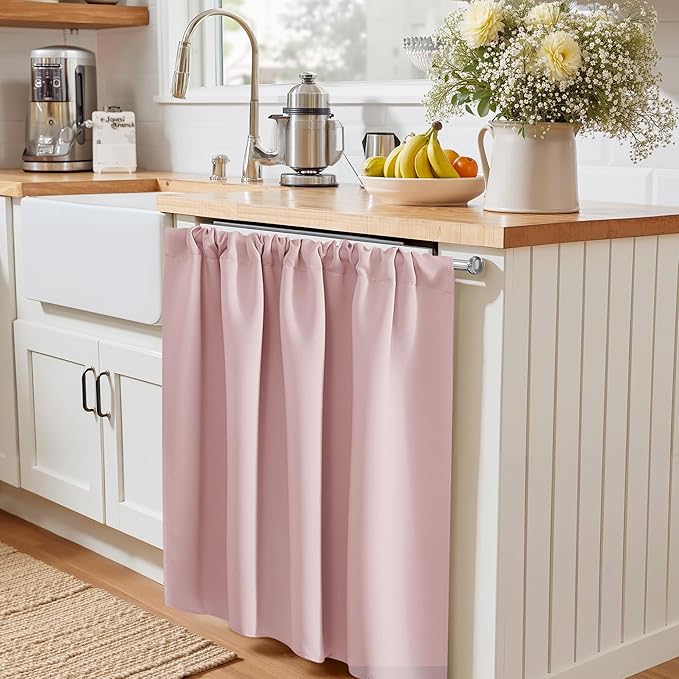 PONY DANCE Blush Pink Cafe Curtains 24 inch Length,Thermal Insulated Small Window Curtains for RV Camper, Privacy Basement Short Drapes, Peach Blush, W 29 x L 24 inches, 2 Panels Set