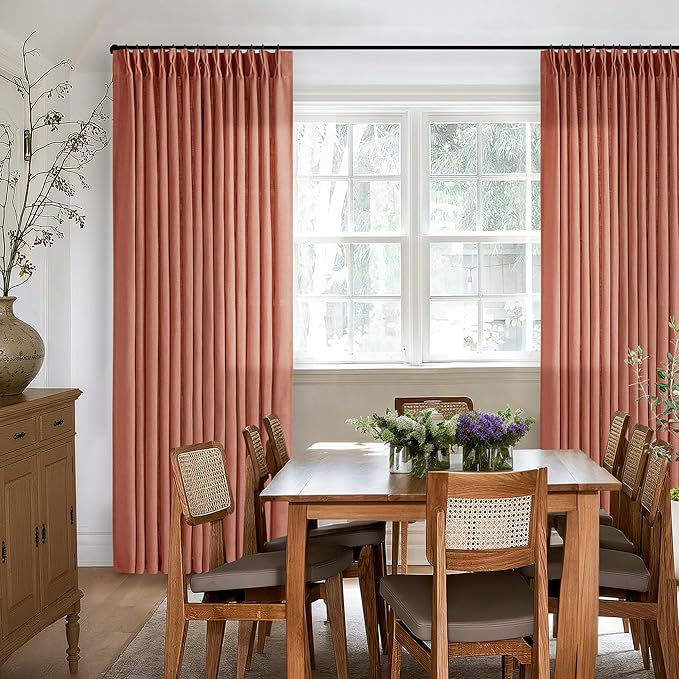 Pinch Pleated Terracotta Linen Curtains 84 Inches Long 2 Panels Set for Living Room Dining Pinch Pleat Back Tab Light Filtering Farmhouse Boho Retro Window Curtain Drapes Red Clay Autumn Fall Decor
