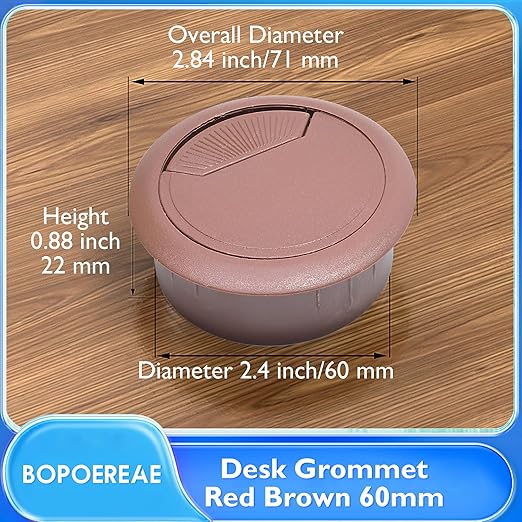 Desk Grommet 2-3/8" (60 mm), Desk Cord Hole Cover, Cable Grommet ABS Plastic, Desk Hole Grommet for Office and Home Table Cable, Detachable Adjustable Cable Cord Organizer (Reddish Brown 2 Pcs)