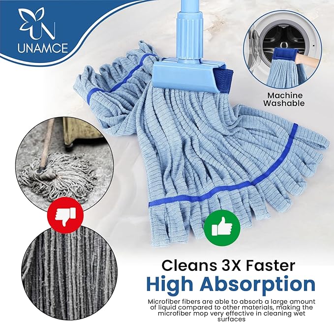 2 Pack - Replacement Heavy Duty Microfiber Mop Head | Robust, Blue, Machine Washable, Extra Absorbent, Extra Large, for Industrial, Commercial & Floor Cleaning - Hardwood, Tile, Laminate, Vinyl Floors