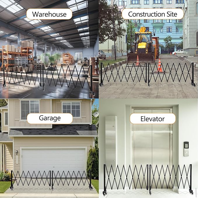 16.5FT Expandable Barricade Gate, Expandable Metal Barricade Gate Alloy Fence and 270 Degrees Direction Adjustment with Wheels, for Industrial or Residential Use (Black, 16.5FT)