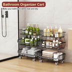 3-Tier Rolling Pantry Cart with Wheels, Stackable Wire Storage Floor Organizer for Kitchen Pantry Snack Shelves, Fruit Basket Stand, Vegetable Storage Rack for Food Snacks Onion Potato, Black, 2 Pack