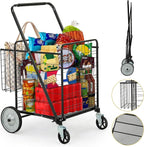 DWVO Super Jumbo Folding Shopping Cart Heavy Duty, Rolling Foldable Grocery Cart with Wheels, Portable Collapsible Utility Cart with Double Basket for Shopping Groceries Laundry Storage