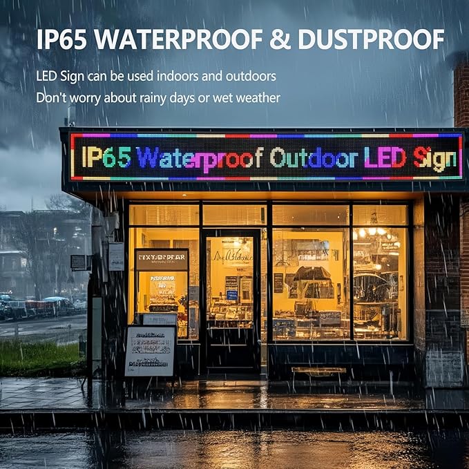 115”x 14” Programmable Scrolling LED Sign Custom, Outdoor P10 Digital Sign Support Wifi & USB, Full Color Led Open Signs for Business, Advertising Display Board