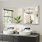 72x32 Inch Brushed Nickel Bathroom Mirror for Wall, Thick Metal Framed Rectangle Mirrors for Over Sink, Bedroom, Living Room, Entryway, Anti-Rust, HD Tempered Glass