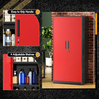 Greenvelly Metal Garage Storage Cabinet with Lock, 72" Metal Storage Cabinet with 2Doors and 4Adjustable Shelves, for Home Office, School,Gym (Black&Red)