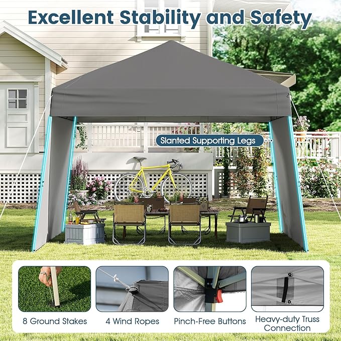 Tangkula 10x9.2 Ft Pop up Canopy with Sidewalls, UPF50+ Outdoor Tent with 8 Stakes, 4 Wind Ropes, Carry Bag, Portable Canopy Tent with Awnings for Camping, Patio, Market