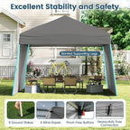 Tangkula 10x9.2 Ft Pop up Canopy with Sidewalls, UPF50+ Outdoor Tent with 8 Stakes, 4 Wind Ropes, Carry Bag, Portable Canopy Tent with Awnings for Camping, Patio, Market