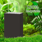Toovip 100 Pack 5.25x3.25x8.25 Inch Small Black Kraft Paper Bags with Handles Bulk, Gift Wrap Bags for Favor Grocery Retail Party Birthday Shopping Business Goody Craft Merchandise Take Out Cub Sacks
