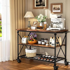 Homieasy Kitchen Island Cart with Wheels, 3-Tier Wood and Metal Rolling Kitchen Island Table with Pipe Legs, Storage Shelves & Lockable Casters for Kitchen Dining Room, Black Oak