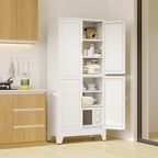 75" H Tall Kitchen Pantry Cabinet, Pantry Storage with Doors and 3 Adjustable Shelves, Metal Storage, Cupboard for Kitchen, White
