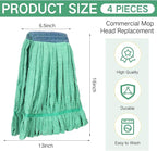 Lallisa 4 Pcs Commercial Mop Head Replacement Tube Microfiber Industrial Looped End Mop Heads Refill for Floor Cleaning for Home Commercial Industrial Use(Large,Green)
