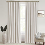 Birch Total Blackout Curtains 96 Inches Long for Bedroom 8 Foot Tall Heavy Thermal Rustic Country Curtains for Living Room Track System Window Treatments Beige Linen Burlap (50Wx96L 2 Panels)