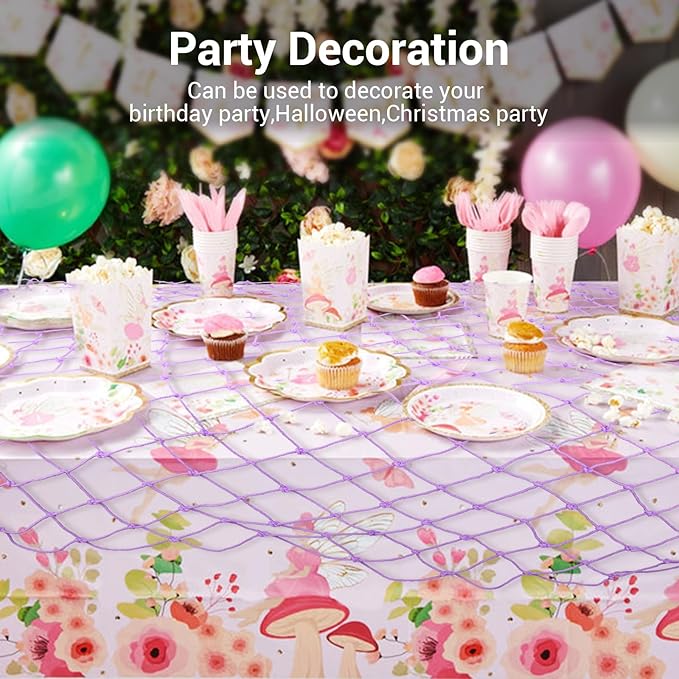 2 Pack Fish Net Decorations - 80x40 Inch Purple Fishing Net Decor for Under The Sea Hawaiian Beach Themed Party, 3mm Thick Natural Cotton Versatile Nautical Netting for Wall Table Halloween Decor